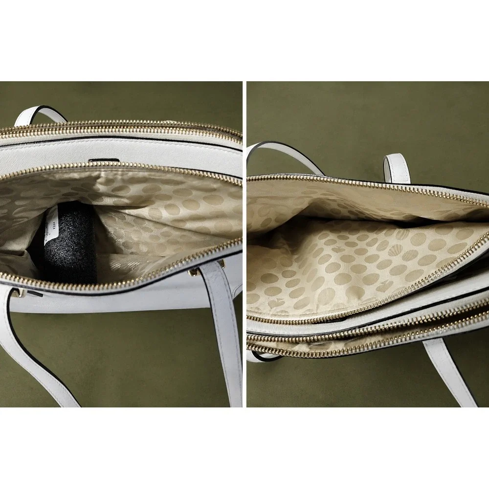 Kate Spade New York Large White Saffiano Leather Tote Bag Gold Hardware